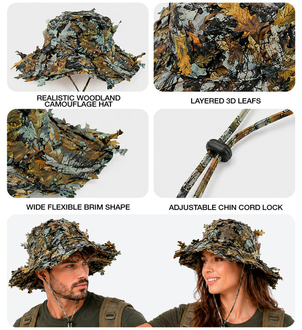 Hoed boonie tactisch met bladeren camouflage totaalbeeld – hoeden