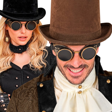 Steampunk stofbril antiek goud achterkant – brillen