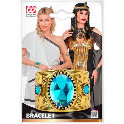 Armband goud met topaas in verpakking Widmann, goudkleurige manchet met blauwe steen