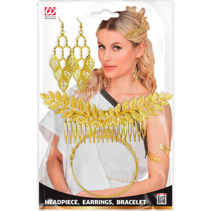 Sieradenset set lauwerkrans goud voor dames zijaanzicht – sieraden