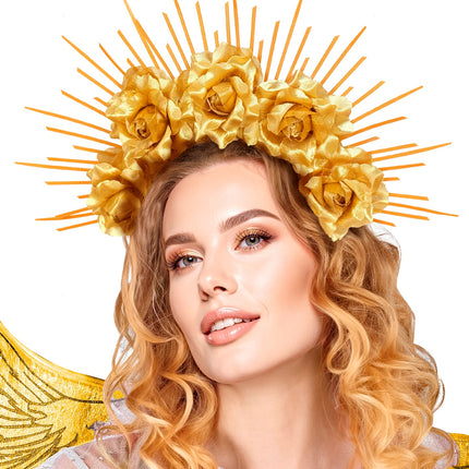 Halo met spikes met rozen goud voor dames sfeerbeeld – verkleedkleding