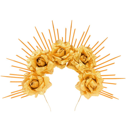 Halo met spikes met rozen goud voor dames vooraanzicht – verkleedkleding
