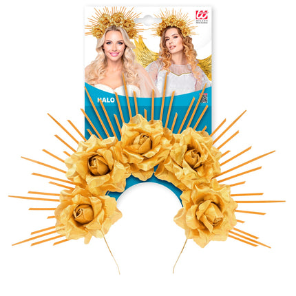 Halo met spikes met rozen goud voor dames zijaanzicht – verkleedkleding