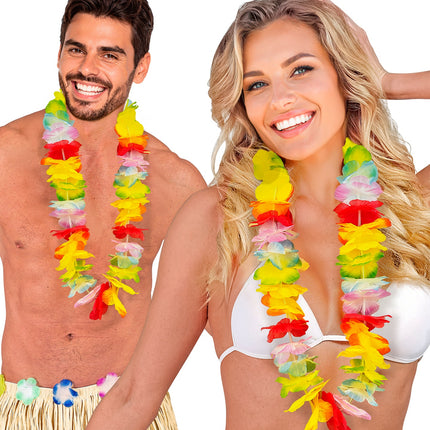 Bloem bloemenkrans multicolor per stuk in polybag achterkant – verkleedkleding
