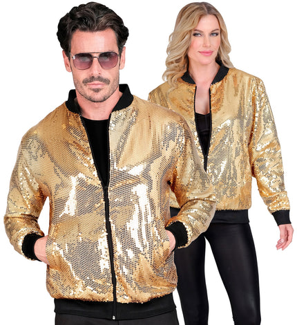 Bomberjack goud pailletten - gouden glitter bomberjas unisex disco