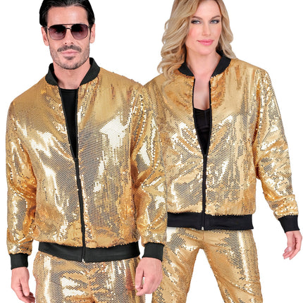 Gouden glitter bomberjack - pailletten jas unisex foute party