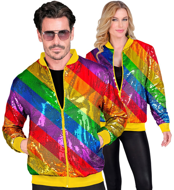 Bomberjas pailletten regenboog - kleurrijke glitter bomberjack regenboog unisex disco