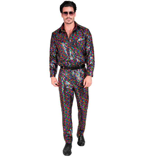 Meerkleurige paillettenbroek heren - glinsterende discobroek glitter