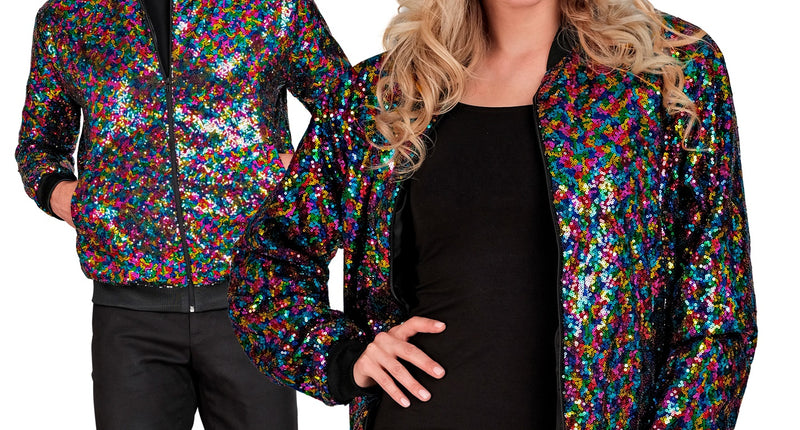 Pailletten bomberjas dames meerkleurig - kleurrijke glitter bomberjack disco