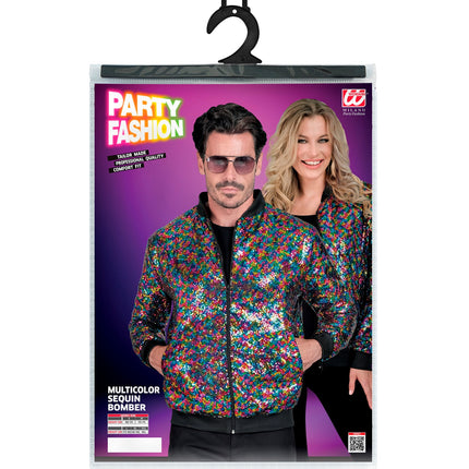 Pailletten bomberjas dames meerkleurig achterkant - glitter bomberjack disco