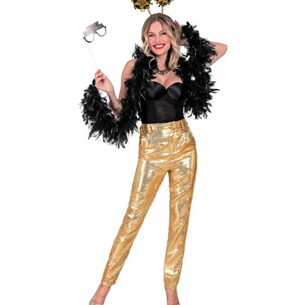Mara goud glitterbroek detail - gouden pailletten discobroek dames