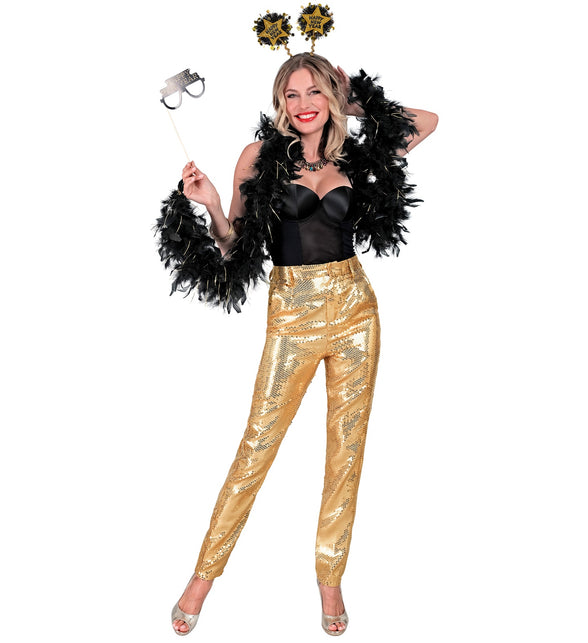 Mara goud glitterbroek detail - gouden pailletten discobroek dames