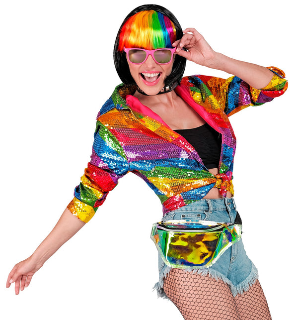 Regenboog paillettenshirt Lisa dames - kleurrijk discoshirt glitter pride