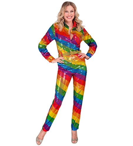 Paillettenbroek regenboog dames - glinsterende disco glitterbroek foute party