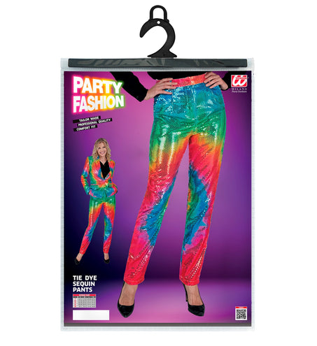 Paillettenbroek Mara tie dye achterkant - regenboog glitterbroek dames disco