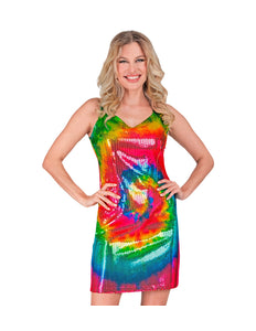 Paillettenjurk Mara tie dye - glitterjurk met tie dye pailletten voor foute party