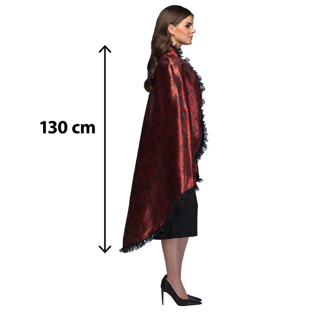 Cape Blood lady zijaanzicht met maataanduiding 130 cm en kanten rand langs de zoom