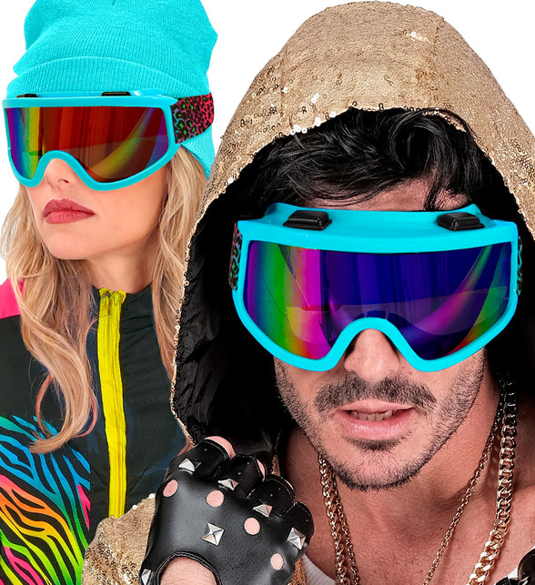 Ski-bril 80's blauw regenboog luipaardprint Pim — foto 3