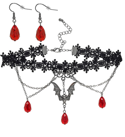 Choker en oorbellen gotisch vampier Niek