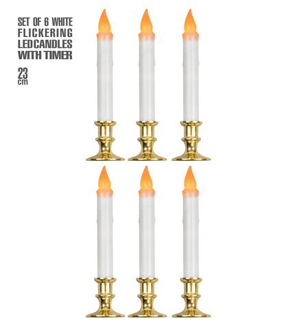 Set van 6 witte kaarsen met flikkerend licht en timer 23cm Noah