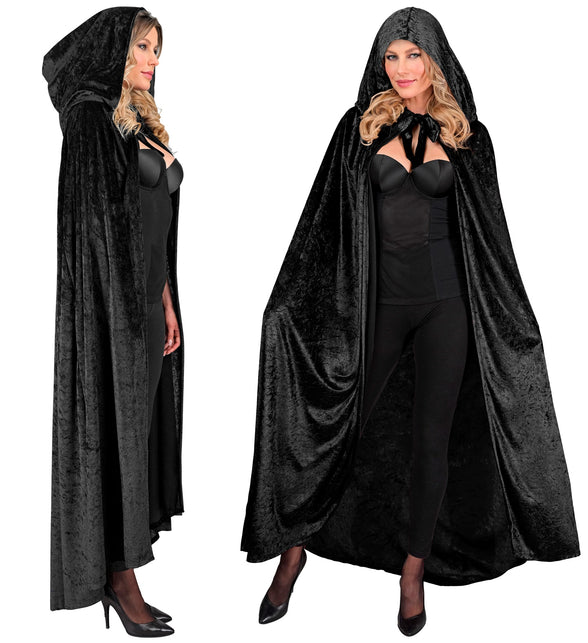 Zwart fluwelen cape met kap 140cm Olivia — foto 4