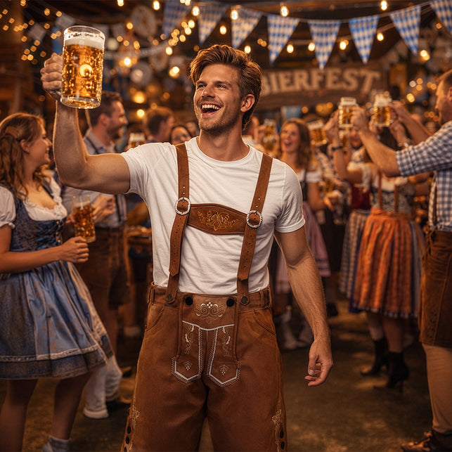 Lederhose Fritz heren bruin Tiroler Oktoberfest broek — foto 10