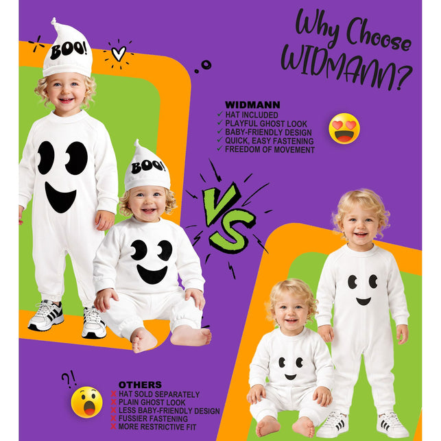 Spook jumpsuit kinderen wit met kapje en BOO-opdruk — foto 5