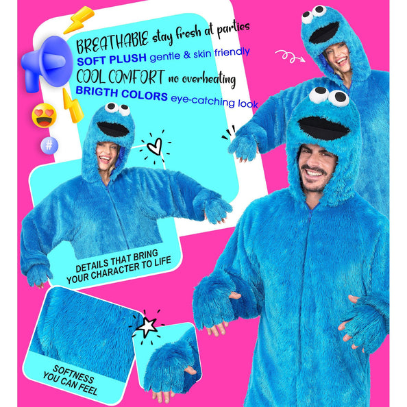 Snoep monster jumpsuit blauw met capuchon volwassenen — foto 5