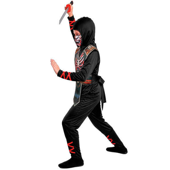 Ninja skelet jumpsuit jongens zwart met rode print — foto 2