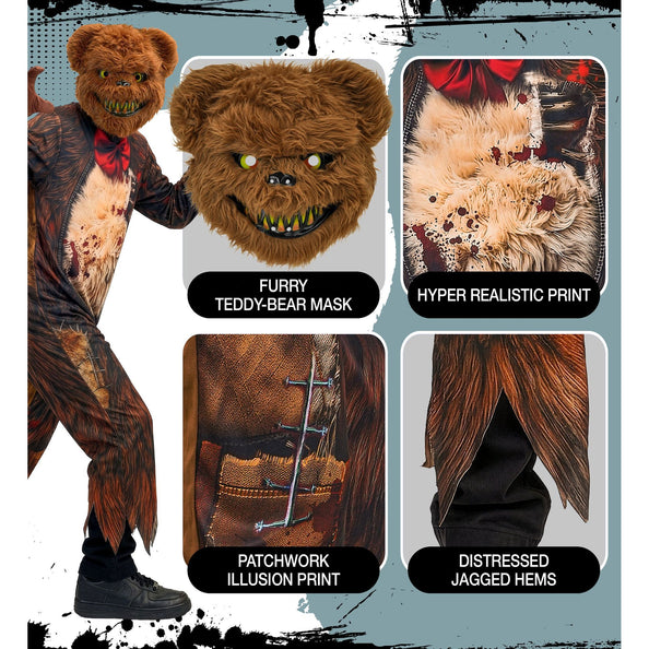 Zombie beer jumpsuit jongens bruin met berenmasker