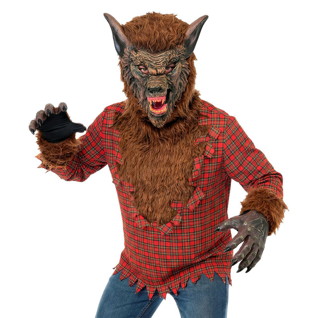 Weerwolf shirt heren rood met masker en handschoenen