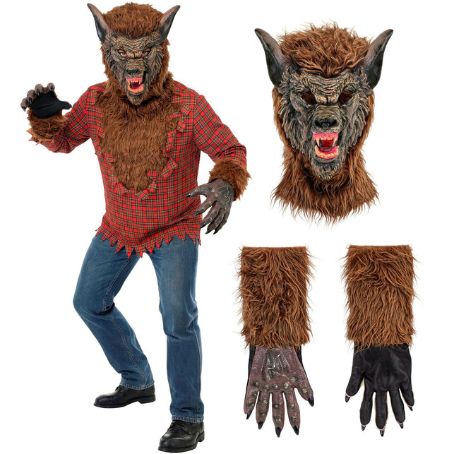 Weerwolf shirt heren rood met masker en handschoenen — foto 2