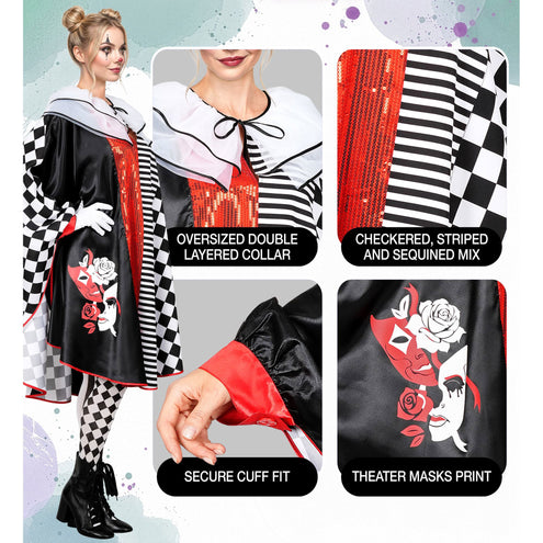 Pierrot poncho dames zwart-wit met ruitprint — foto 4
