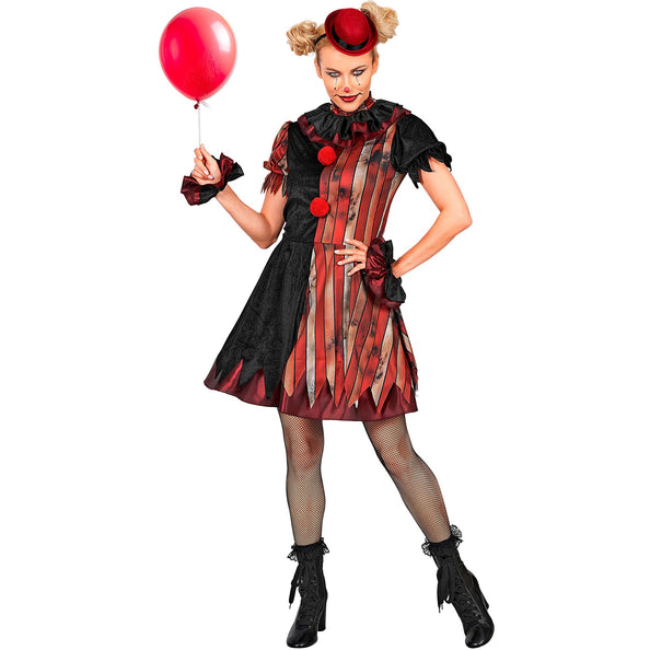 Gemene clownsjurk dames rood zwart | 5-delig kostuum — foto 3