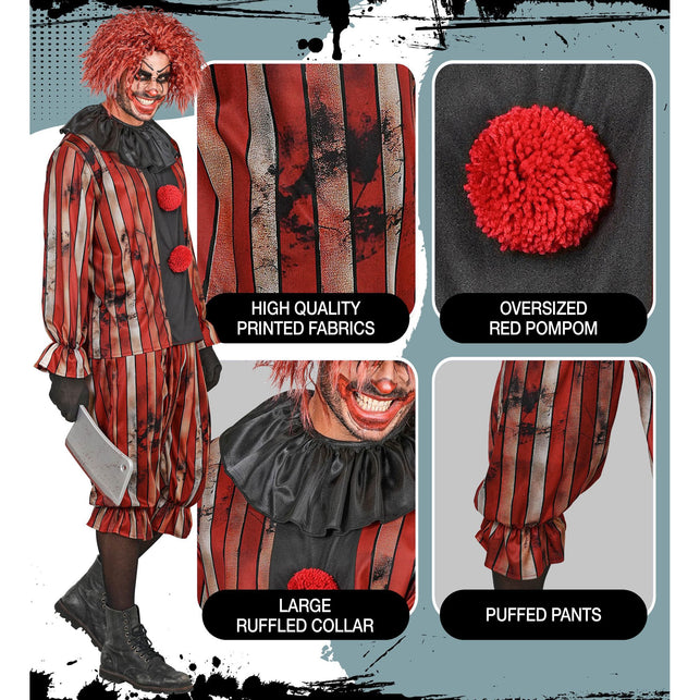 Gemene clown kostuum heren rood gestreept met plooikraag — foto 5