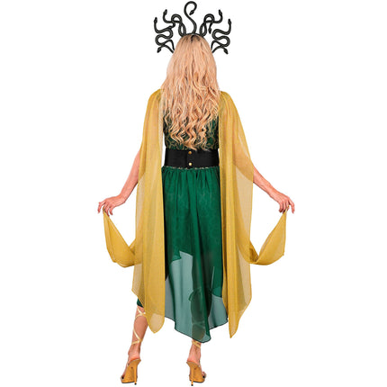 Medusa jurk dames groen met gouden cape en slangenhoofdband — foto 5