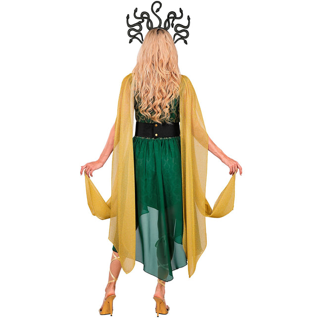 Medusa jurk dames groen met gouden cape en slangenhoofdband — foto 5