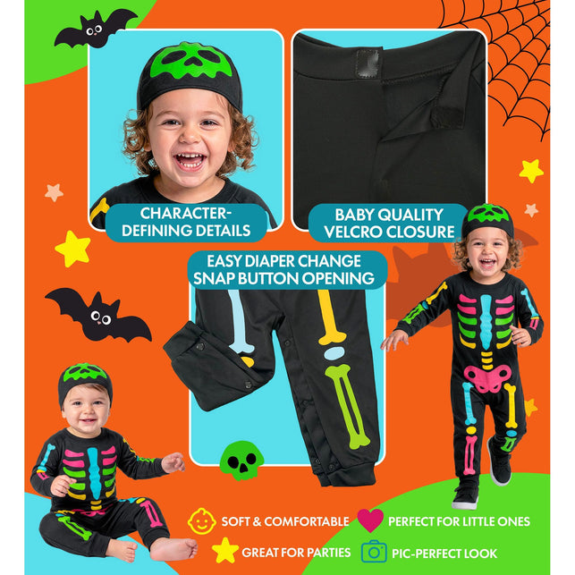 Gekleurde skelet jumpsuit jongens met hoofddeksel — foto 4