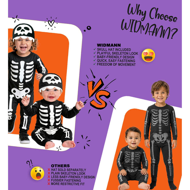 Skelet jumpsuit jongens zwart met witte botprint en kapje — foto 5