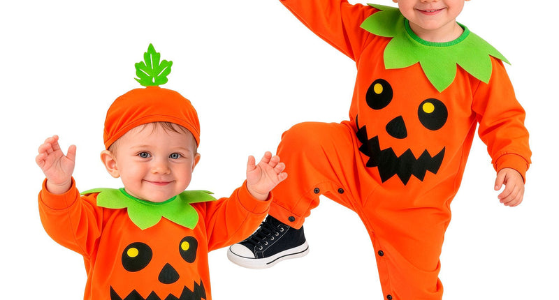 Pompoen jumpsuit jongens oranje met pompoenmuts