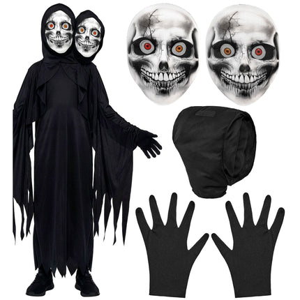 Tweekoppig magere hein gewaad jongens met 2 maskers — foto 2