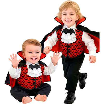 Vampier jumpsuit jongens rood zwart met cape