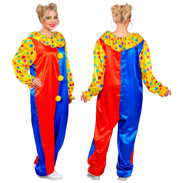 Clown jumpsuit volwassenen rood blauw met stippen — foto 5