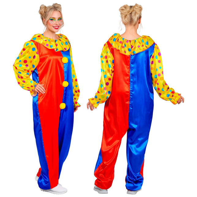 Clown jumpsuit volwassenen rood blauw met stippen — foto 5