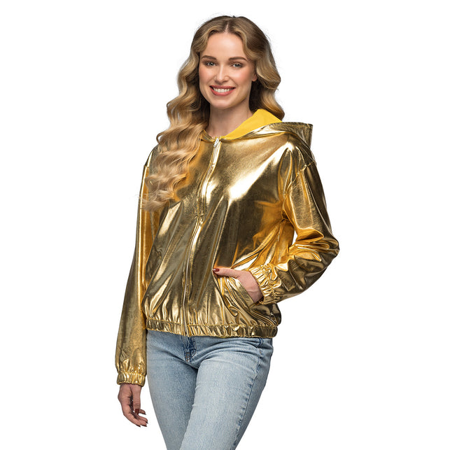 Gouden metallic jasje Rave met capuchon dames