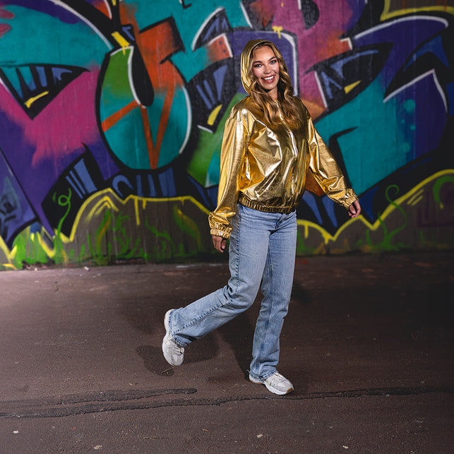 Gouden metallic jasje Rave met capuchon dames — foto 3