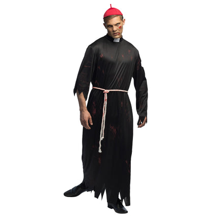 Zombie priester kostuum heren zwart met kalot en koord — foto 3