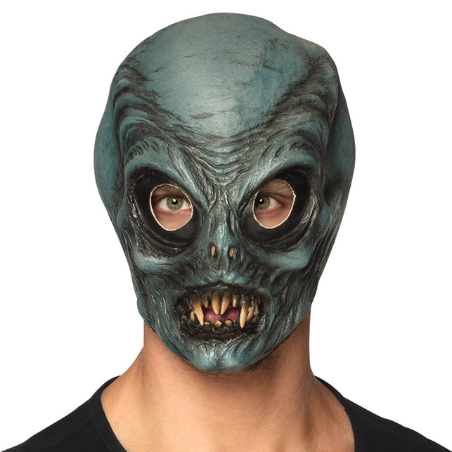 Latex hoofdmasker Alien groen met spitse tanden heren