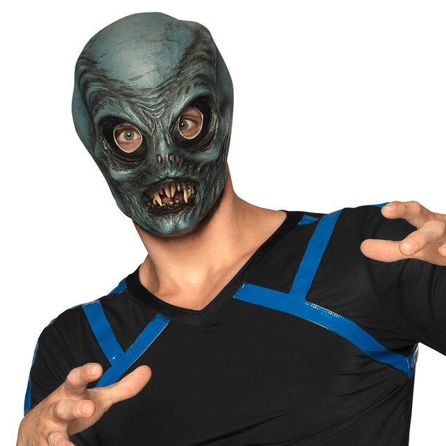 Latex hoofdmasker Alien groen met spitse tanden heren — foto 2