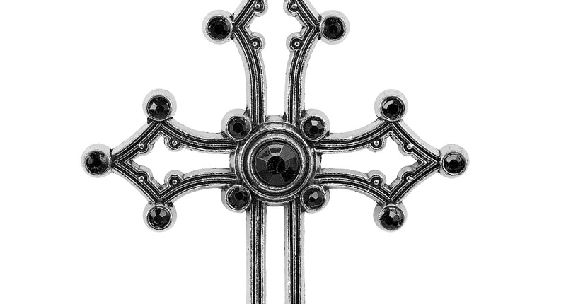 Ketting kruis gothic zwart edelstenen vooraanzicht – sieraden